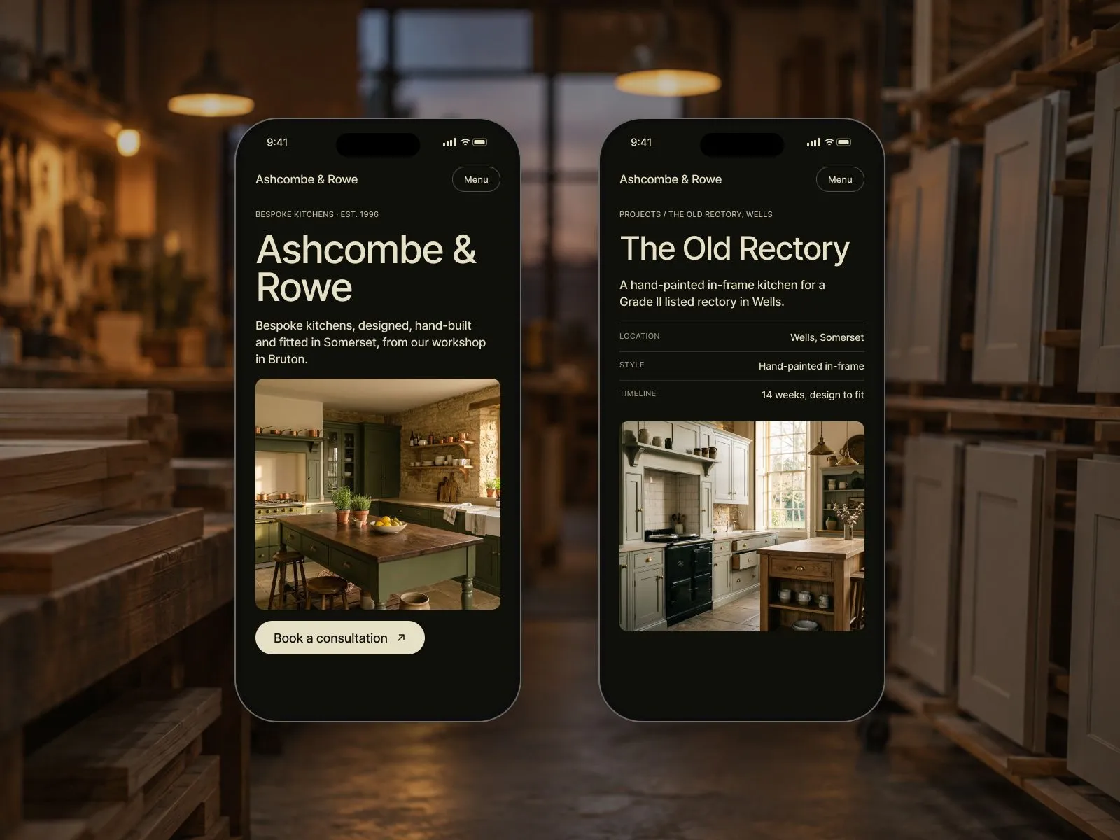 Ashcombe & Rowe website on mobile